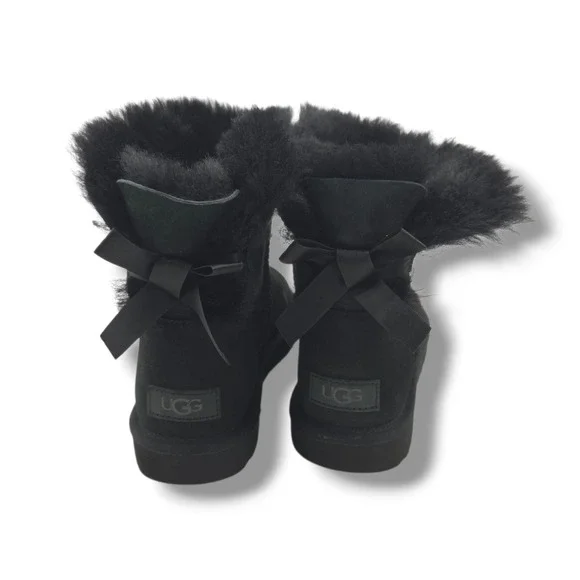 UGG Mini Bailey Bow II Boots Womens 8 Black Water Repellent Wool Lined 1016501 - Picture 6 of 8
